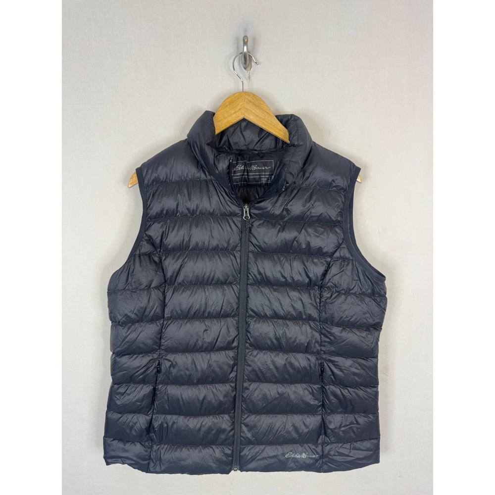 Eddie Bauer EB650 Down Vest Womens XL‎ Black Quilted Puffer Full Zip Insulated